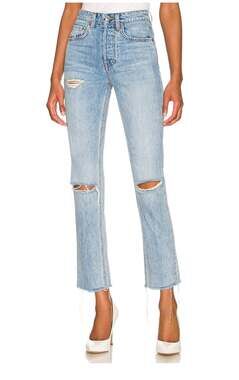 GRLFRND Karolina High Rise Straight Leg Distressed Jeans in Point Loma Wash